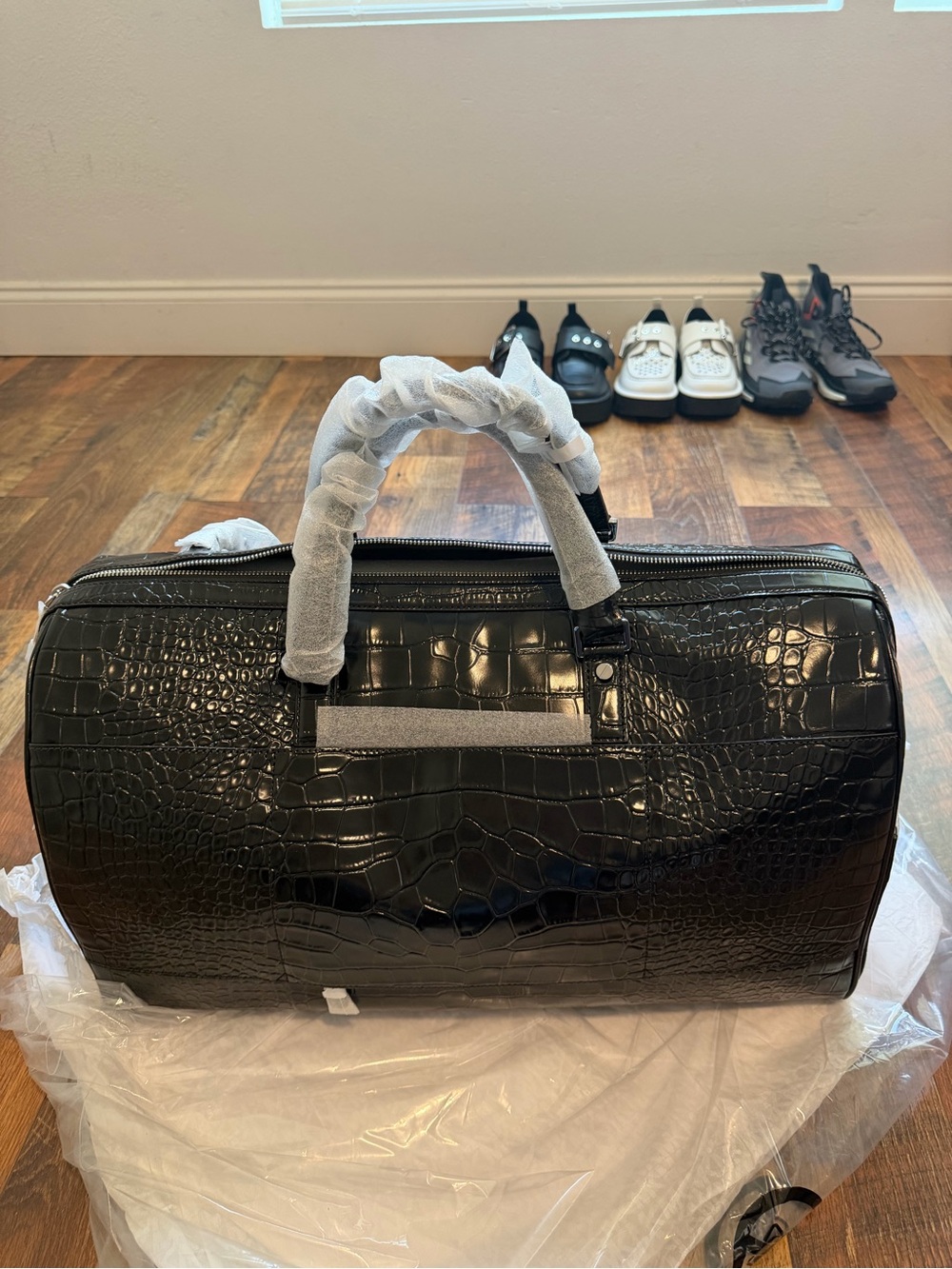 Michael Kors Black Croc-Embossed Leather Duffel - Picture 3 of 8